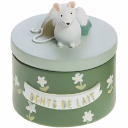 Petite boîte en résine à dents de lait verte sapin souris et montagne Matière : Résine Dimensions de la partie boîte (hors so ...