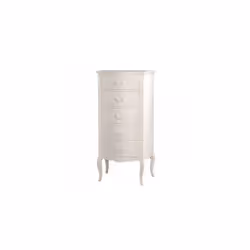 Sublimez le charme de votre intérieur en vous laissant charmer par cet élégant chiffonnier 5 tiroirs en bois blanc de la gamm ...