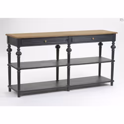 La console drapier New Légende bicolore est vêtue d'un plateau en bois, de 2 tiroirs et de 2 étagères. sa couleur entre le gr ...