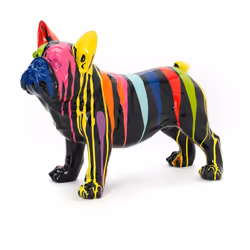 Bulldog Yuki trash de 90 cm noir et multicolore en résine, pour une décoration personnalisée optez pour cette déco ultra tend ...