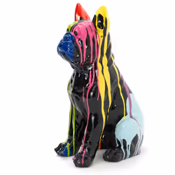 Bulldog Yuki trash de 82 cm noir et multicolore en résine, pour une décoration personnalisée optez pour cette déco ultra tend ...