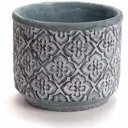 Apportez du charme à votre extérieur avec ce cache-pot en pierre bleu-vert, sublimé par de délicates rosaces en relief. Avec ...