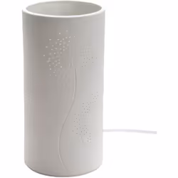 Lampe à poser blanche graminées En porcelaine Dimensions environ : Hauteur 20 cm x diamètre 10 cm Fonctionne sur secteur, pri ...