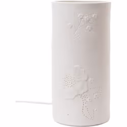 Lampe à poser blanche coquelicots En porcelaine Dimensions environ : Hauteur 28 cm x diamètre 12 cm Fonctionne sur secteur, p ...
