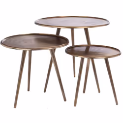 Découvrez le set de 3 tables basses Roseline Or, alliant élégance et fonctionnalité. En aluminium doré, ces tables de hauteur ...