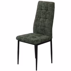 La chaise Zurick verte allie confort et élégance avec son haut dossier capitonné en tissu chenille, où les fils créent un tis ...