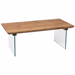La table basse Davis (120x60x45 cm) allie élégance et modernité avec ses deux larges pieds transparents rectangulaires en ver ...