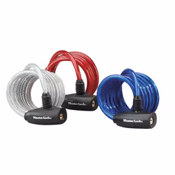 MASTER LOCK Cble antivol cl d'une longueur de 1,8m et x 8mm de diamtre ; couleurs assorties, Antivol, Bleu, Rouge, Transparen ...