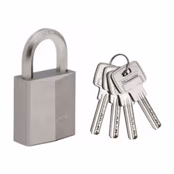 Cadenas en laiton massif nickelé 40mm - Corps tres épais - Anse hexagonale en acier cémenté nickelé 23mm, diametre 7,5mm - Cy ...
