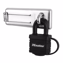 MASTER LOCK Lot comprenant un moraillon droit n 704 + un cadenas de 40 mm rsistant aux intempries, Cadenas conventionnel, Ver ...