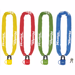 MASTER LOCK Chane en acier cment d'une longueur de 90cm x 6mm avec cadenas en acier lamin de 40mm ; assortiment de couleurs