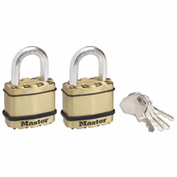 MASTER LOCK Cadenas Excell en acier lamin de 45mm de largeur ; finition laiton ; lot de 2, Cadenas conventionnel, Verrouillag ...