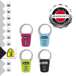 Master Lock 1550EURDCOL Cadenas à Combinaison avec Mousqueton, Couleur Aléatoire, 7,1 x 8,4 x 1,2 cm