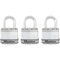 MASTER LOCK Cadenas Haute Sécurité [A Clé] [Acier Laminé] [Extérieur] [Pack de 3] M1EURTRI - Idéal pour les remises, les garages, les clôtures et les portails