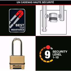 Le cadenas Excell® Master Lock nºM175EURDLH présente un corps en zinc d'une largeur de 56 mm pour une résistance et une fiabi ...