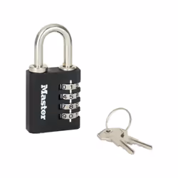 Cadenas 4 chiffres,en alu. 40mm noir avec clés de secours. de la marque MASTER LOCK. Cadenas de 40 mm, à combinaison 4 chiffr ...