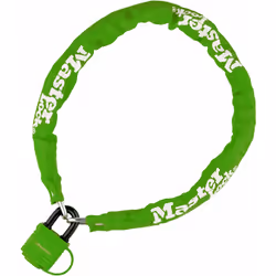 Chaine antivol en maillons acier et cadenas pour vélo. Câble en acier laminé Couleur : Vert Revêtement en thermoplastique Lon ...