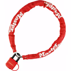 Chaine antivol en maillons acier et cadenas pour vélo. Câble en acier laminé Couleur : Rouge Revêtement en thermoplastique Lo ...