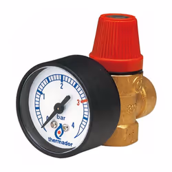Description générale Soupape de sécurité NF avec manomètre intégrée, conçue pour protéger les installations de chauffage et d ...