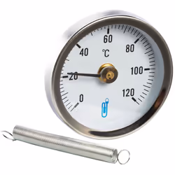 Présentation Thermomètre applique à ressort 0 à 120°C. Thermomètres avec cadran 0-120°C. Pour tube jusqu'à 1" (26/34). Pose a ...