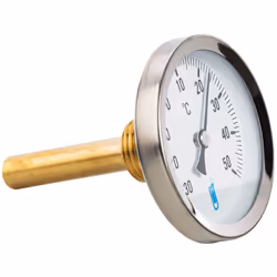 Présentation Thermomètre à plongeur plage 0 à 120°C. Raccord axial avec douille Ø1/2" (15/21). Cadran circulaire Ø 100. Longu ...
