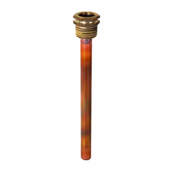 Présentation Doigt de gant pour sonde. Tube cuivre soudé sur raccord laiton Mâle 1/2". Longueur 277mm. Diamètre intérieur 10m ...