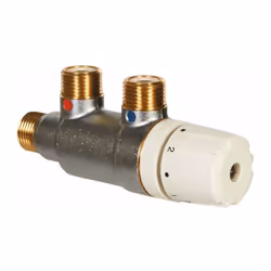 Débit maxi. sous Dp de 1 bar : 19 l/min Clapets intégrés Plage de réglage : 34 / 40°C Précision : ± 1,5°C Pression maxi. de f ...