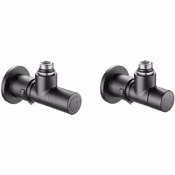 Présentation Ensemble robinet équerre radiateur 1/2" (15/21) Mâle - M23x1,5 Coude Réglage Couleur Noire Corps de robinet du r ...