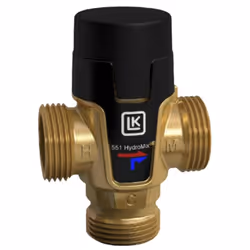 Présentation Mitigeur thermostatique domestique MTL en L - Mâle 1" (26/34) - température 25-45°C Flèches sur le corps indiqua ...