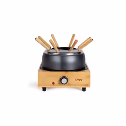 LIVOO - DOC287 - Appareil à Fondue électrique - 8 personnes - 800W - Support en bambou - Caquelon antiadhésif - Thermostat ré ...