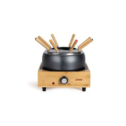 Livoo - DOC287 - Appareil à Fondue électrique - 8 personnes - 800W - Support en bambou - Caquelon antiadhésif - Thermostat réglable - Inclus 8