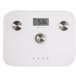 Pèse-personne impédancemètre dynamo - LIVOO - DOM465W - Sans pile - 6 indicateurs - Max 150 kg - 4 profils - LCD - Blanc