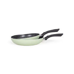 Set de 2 poêles aspect pierre - LIVOO - MEN124VE - Revêtement antiadhésif - Ø 24 et 28 cm - Manche silicone - Tous feux