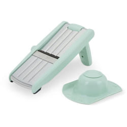 Mandoline 3 en 1 - LIVOO - MEN429 - Acier inoxydable - 3 à 9 mm - Poignée amovible - Poussoir avec piques - Pieds antidérapants