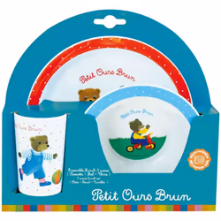 Cijep - Petit Ours Brun ensemble repas incluant 1 verre 220 ml, 1 assiette et 1 bol micro-ondables pour enfant