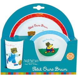Cijep - Petit Ours Brun ensemble repas incluant 1 verre 220 ml, 1 assiette et 1 bol micro-ondables pour enfant