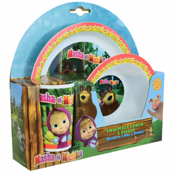 Masha & Michka ensemble repas incluant 1 verre 220 ml, 1 assiette et 1 bol micro-ondables pour enfant Cet ensemble repas micr ...
