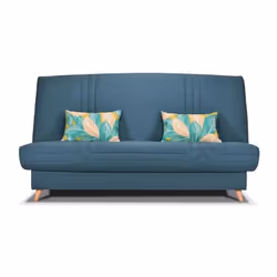GRUHIER Banquette clic clac BULTEX - Tissu Taupe + Coussins déco jungle - L193 x P95 x H101cm - MONA