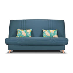 Banquette clic clac bultex - Tissu Taupe + Coussins deco jungle - L193 x P95 x h