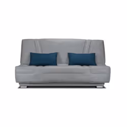 GRUHIER Banquette clic clac BULTEX - Tissu Gris + Coussins déco bleu - L193 x P95 x H101cm - BELYNDA