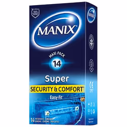 Manix Super, Préservatif masculin, Lisse, Transparent, Latex, Régulier, 53 mm