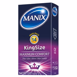 Manix King Size, Préservatif masculin, Lisse, Transparent, Latex, Large, 54 mm