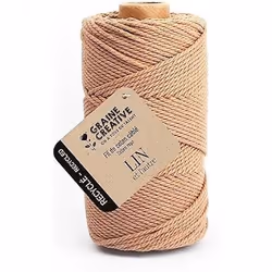 Bobine de fil de coton câblé recyclé - GRAINE CREATIVE - 2 mm - Couleur beige - 100 m - Macramé