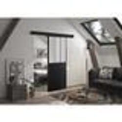 OPTIMUM Kit porte coulissante ATELIER noir + rail 2 amortisseurs + cache rail - 204 x 73 cm - verre dépoli
