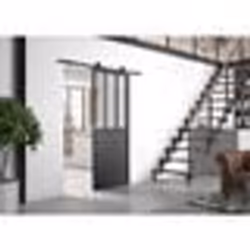 OPTIMUM Kit porte coulissante ATELIER noir + rail apparent  - 204 x 93 cm - verre transparent