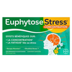 Bayer Euphytose Stress Concentration Fatigue Bacopa et Rhodiola 30 Comprimés