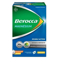 Berocca Magnésium Double Action Fatigue Nervosité Mémoire Concentration 14 Sachets