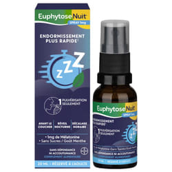 Bayer Euphytose Nuit 1 mg Mélatonine Endormissement Rapide Décalage Horaire Spray 20 ml