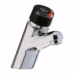 Mitigeur de lavabo temporisé chromé Gamme Presto 4000 S croisillon noir Bec fixe avec Brise-jet inviolable Fixation sur lavab ...