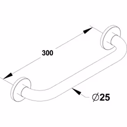 Barre droite 300 mm, inox chromé (sans vis) Diamètre 25 mm - PRESTO - 60575